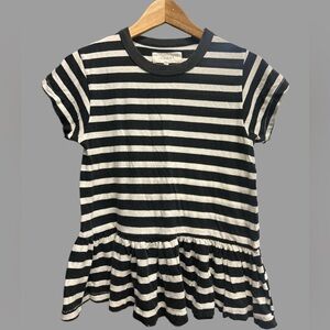 THE GREAT. Charcoal and White Striped Short Sleeve Top Tshirt